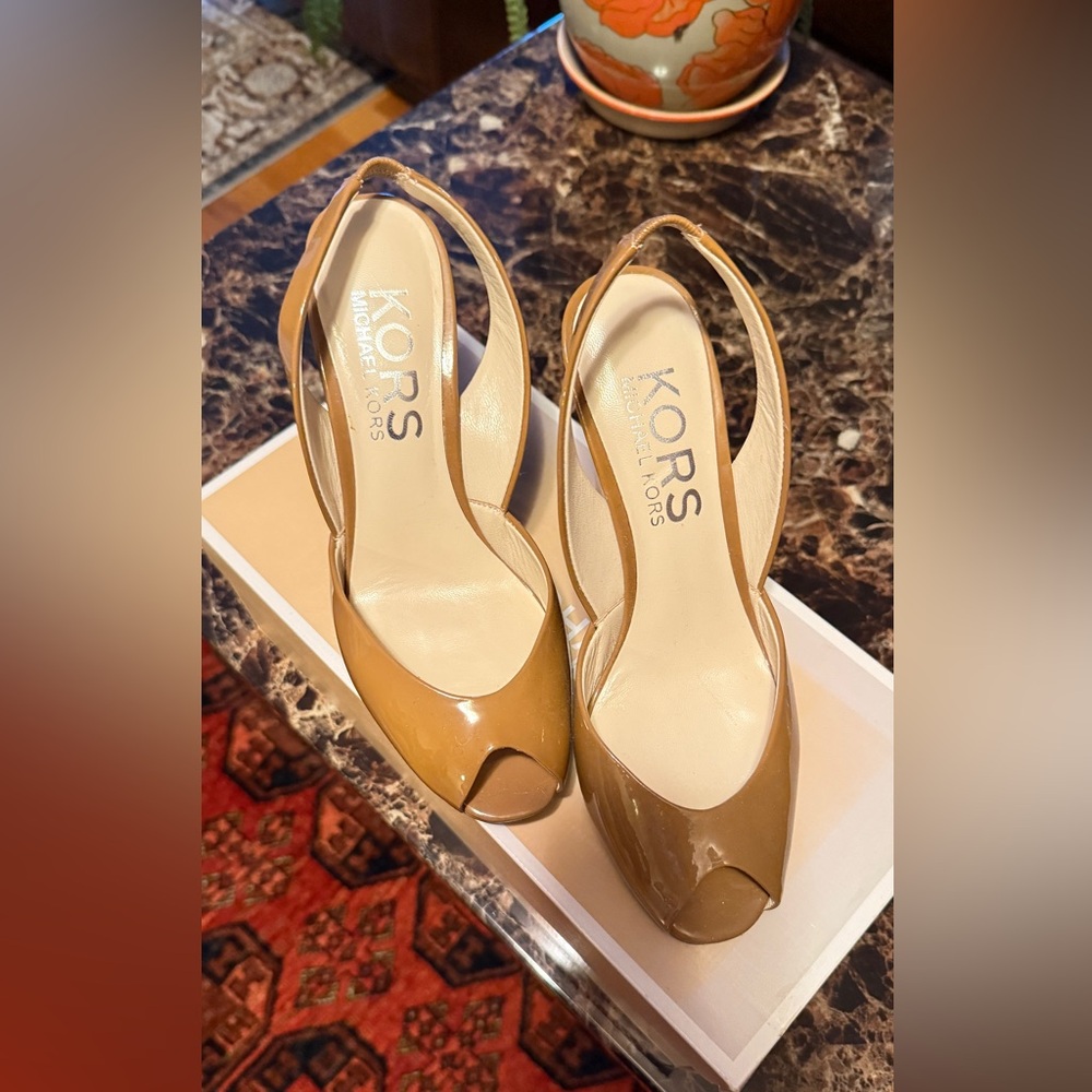 Michael Kors Camel Peep-Toe Slingback Heels